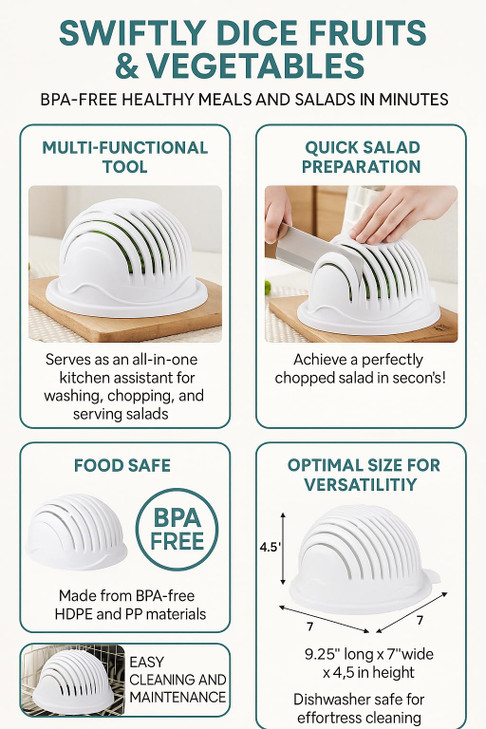 Quick Salad Maker Chopper Salad Cutter Bowl Swiftly Dice Fruits Vegetables BPAFree Healthy Meals and Salads in Minutes M