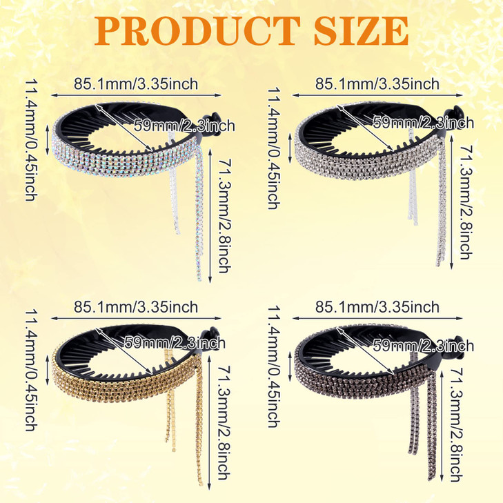 ANCIRS 4 Colors Tassel Ponytail Hair Clips for Women, Rhinestone Hair Styling Claws for Buns Hair Holder, Large Glittering Hair Pins Accessories for