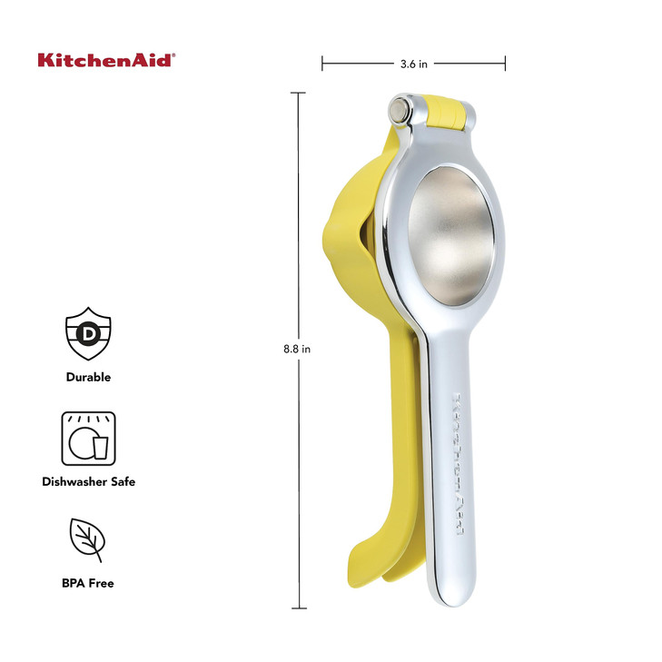 KitchenAid Citrus Juice Press Squeezer for Lemons and Limes with Seed Catcher and Pour Spout Lemon 8 Inch