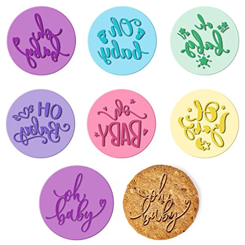 Newtay 6 Pcs Baby Shower Fondant Embosser Cookie Stamps 3D Design Shower Cookie Cutters Stamp for Party Decorating Fonda