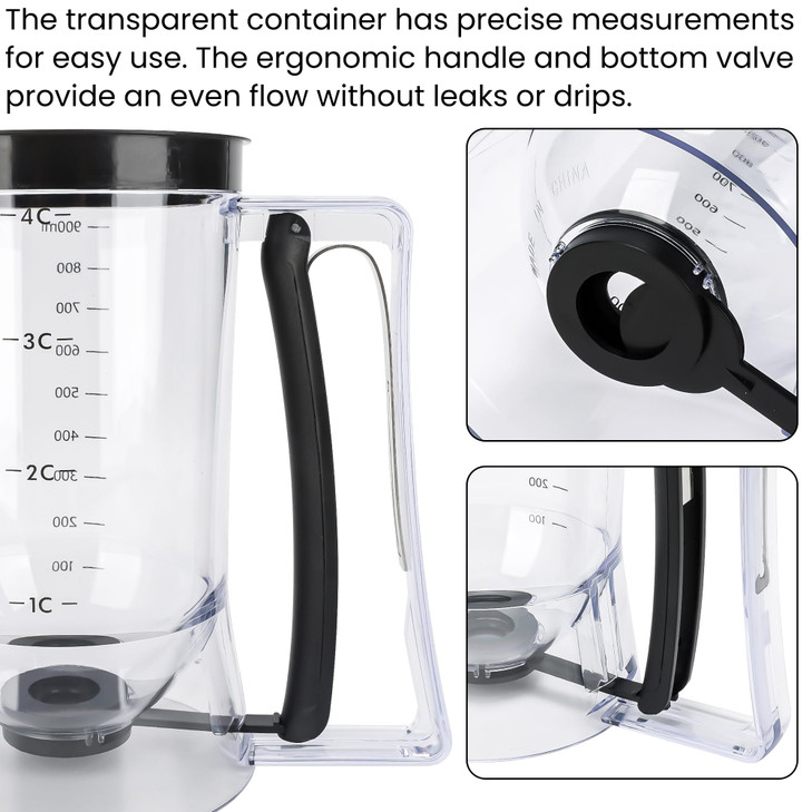 FUNGYAND Pancake Batter Dispenser 4Cup Set with Muffin Rings Spatula Ideal for Pancakes Cupcakes Waffles and Muffins Eas
