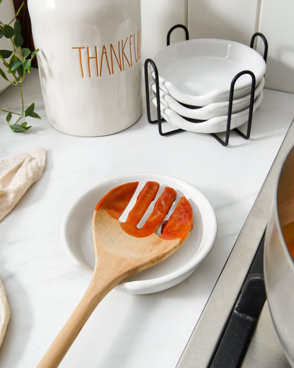 LE TAUCI Ceramic Spoon Rest with Holder 48 Inches Spoon Rest for Stove Top Utensil Rest for Kitchen Counter Coffee Spoon