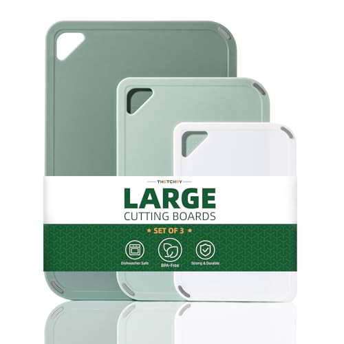 THETCHRY Plastic Cutting Board Set of 3Cutting Boards for Kitchen BPA Free LargeSmall Chopping Boards NonSlip for Cookin