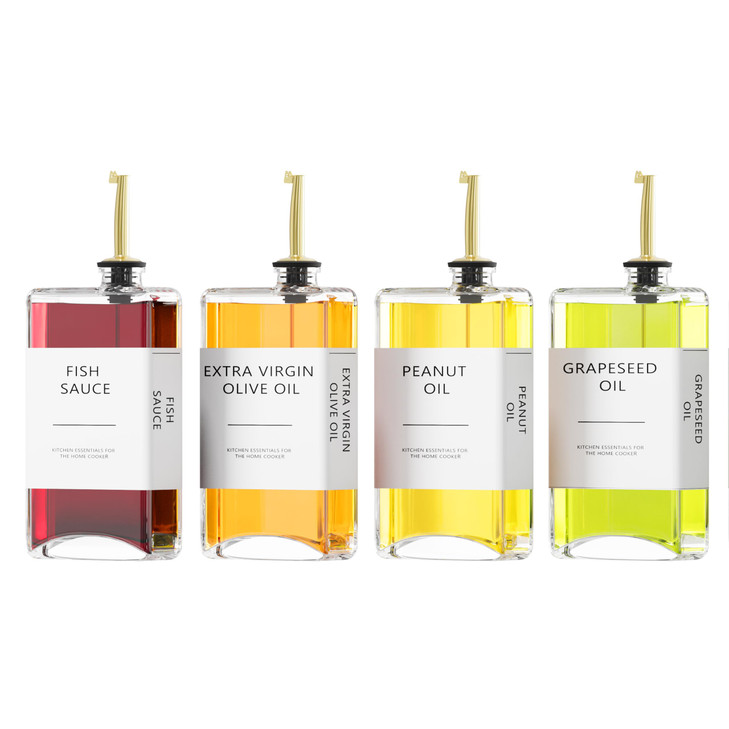 Kitchen Cooking Oil Dispenser Set Olive Oil Vinegar Bottles Soy Sauce Dispenser 4 Pieces Gold Elegant Book Design Durabl