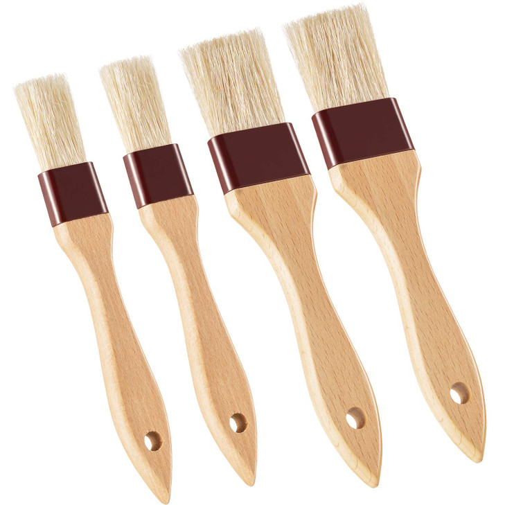 Boao 4 Pieces Natural Bristle Pastry Brush Beech Wooden Handle Basting and BBQ Brushes for Cooking Butter Oil Egg Marina