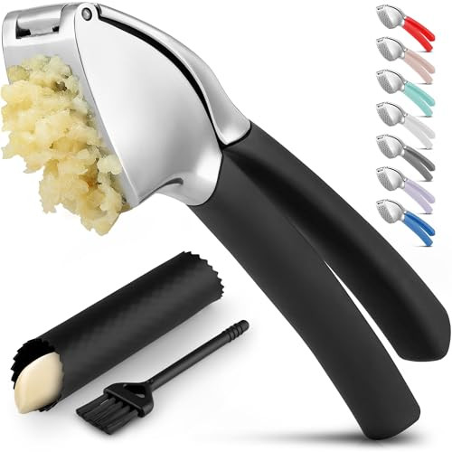 Zulay Kitchen Comfort Grip Garlic Press Garlic Mincer Tool Garlic Crusher Garlic Press Mincer Rust Proof with Soft Ergon