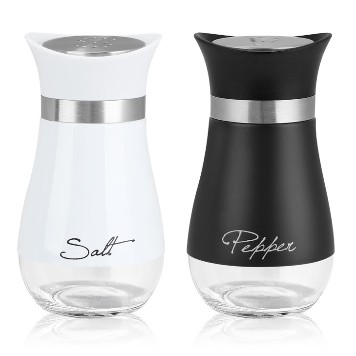 Accmor Salt and Pepper Shakers Set 4 oz Stainless Steel Salt Pepper Shaker Containers with Glass Bottom for Kitchen Cook