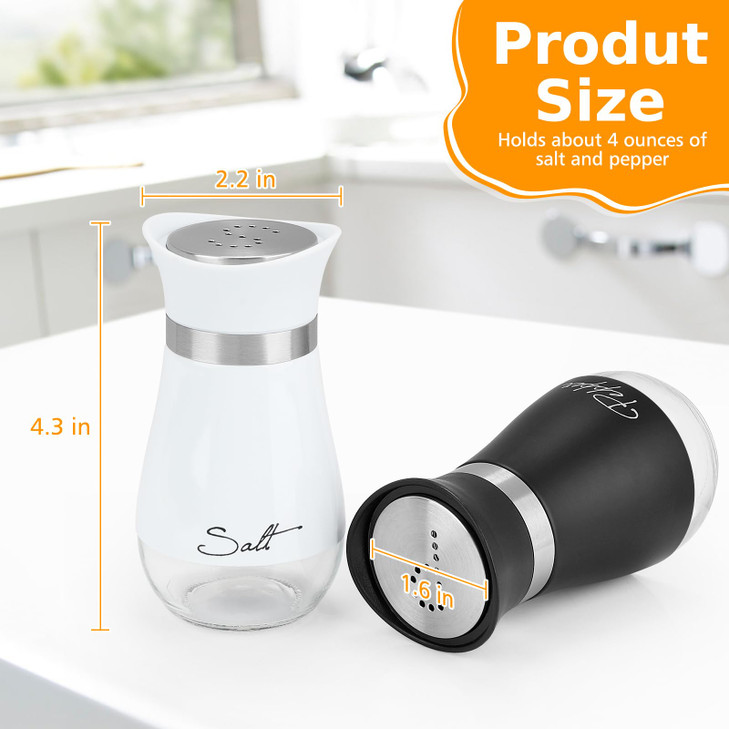 Accmor Salt and Pepper Shakers Set 4 oz Stainless Steel Salt Pepper Shaker Containers with Glass Bottom for Kitchen Cook