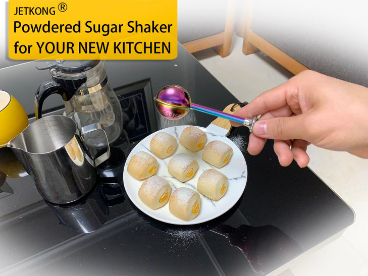 JETKONG Bakers Dusting Wand for Sugar Flour and Spices Stainless Steel Powdered Sugar Shaker Duster Sifter Set of 2 Rain
