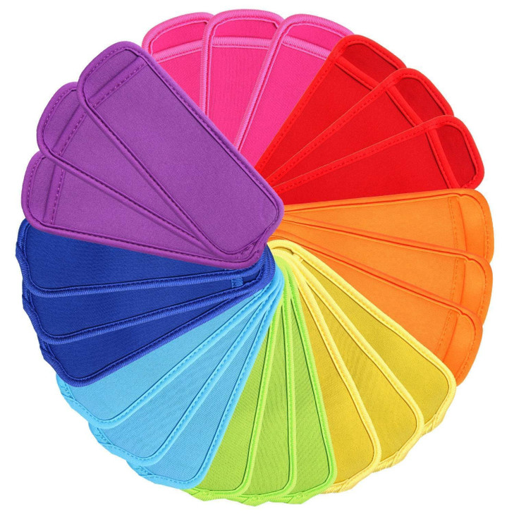 JANYUN 24 Pack Reusable Popsicle Bags Ice Pop Sleeves Antifreezing Sleeves 8 Colors
