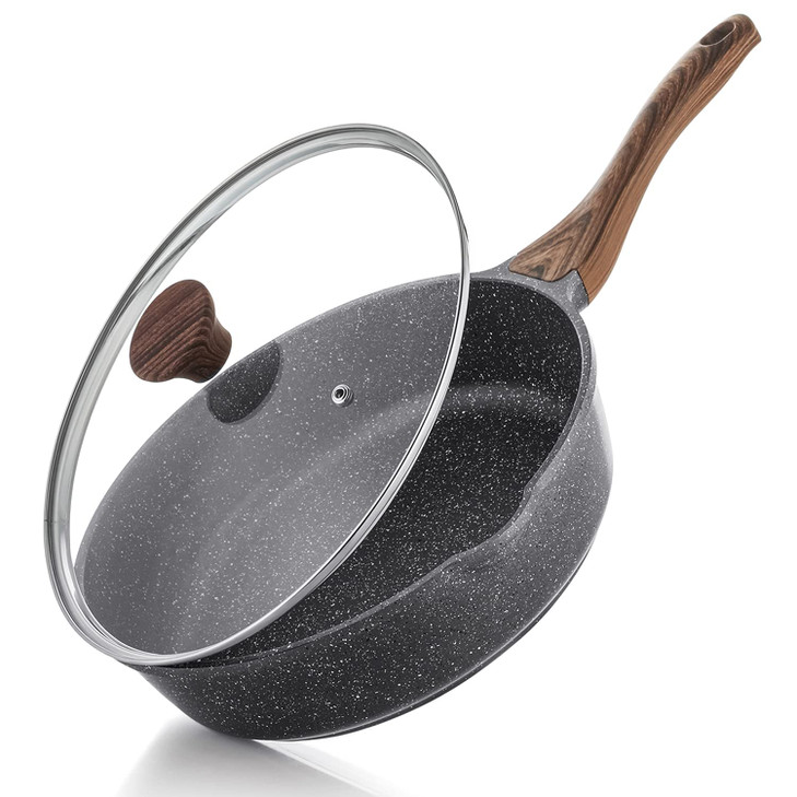 SENSARTE Nonstick Skillet Deep Frying Pan 101112inch Saute Pan with Lid Staycool Handle Healthy Stone Cookware Cooking P