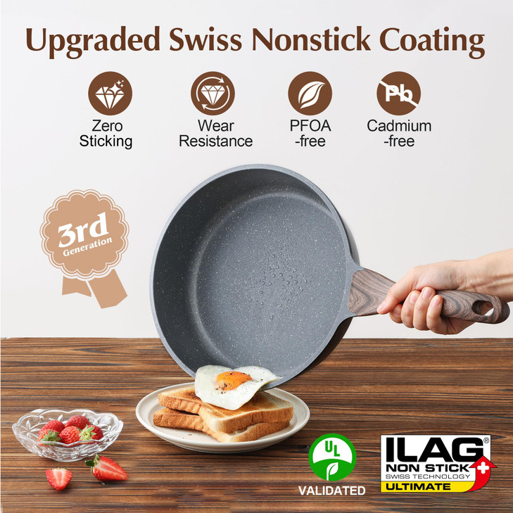 SENSARTE Nonstick Skillet Deep Frying Pan 101112inch Saute Pan with Lid Staycool Handle Healthy Stone Cookware Cooking P