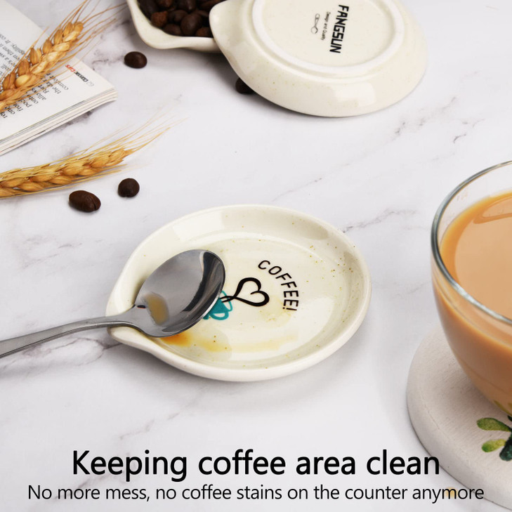 FANGSUN Coffee Spoon Rest Mini Spoon Holder for Countertop Decor Farmhouse Ceramic 35Inch Small Teaspoon Rest for Coffee