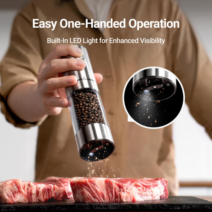 ThermoMaven Upgraded Larger Capacity Electric Salt and Pepper Grinder Set 110ml Rechargeable Salt and Pepper Shaker with