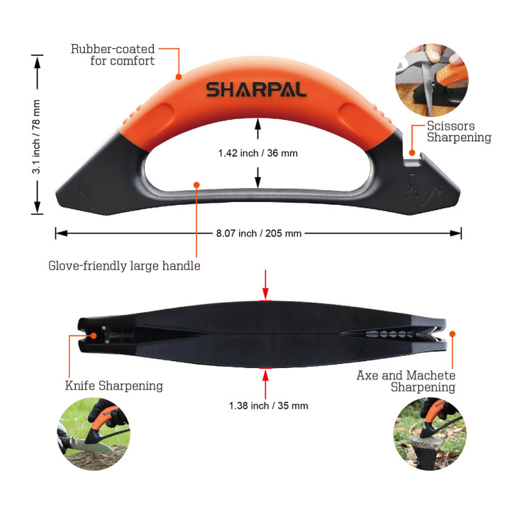 SHARPAL 112N 3in1 Knife Garden Tool Sharpener for Axe Hatchet Machete Scissors Blade Repair Restoration Tool