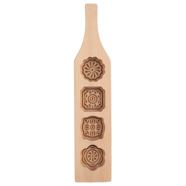 Wooden Mooncake Mold 4 Flower Shape Handmade Baking Mooncake Bun Mold for DIY Muffin Moon Pies Mooncake Cookies Mung Bea