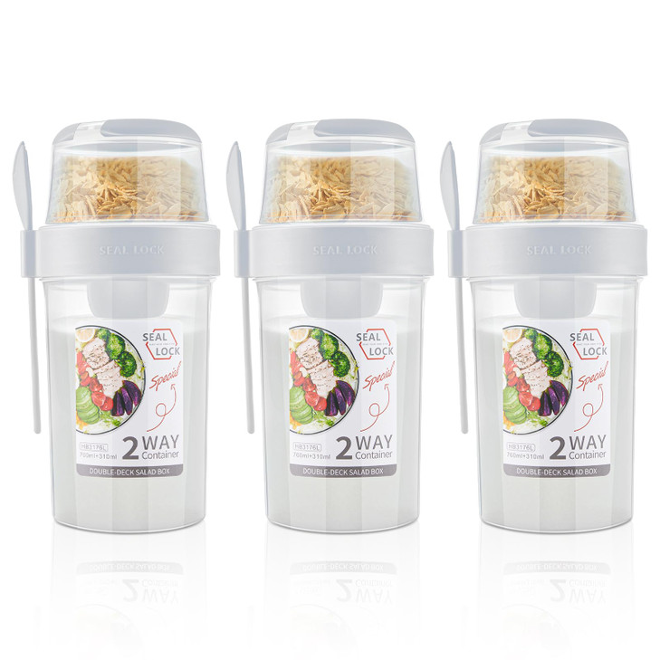 Mumufy 3 Pcs Salad Shaker Cup with Lids and Fork Fresh Salad Shaker Container for Lunch Portable Breakfast Meal Vegetabl