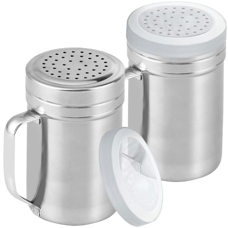 CUSINIUM Large Metal Salt Pepper Cooking Dredge Shakers With Handle Seasonings Spice Shakers With Holes and Lids 14 Ounc