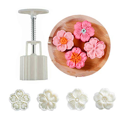 Ylskmu Moon Cake Mold Set 4pcs 50g Cookie Stamps Cherry Blossom Floral Mid Autumn Festival DIY Hand Press Cookie Dessert