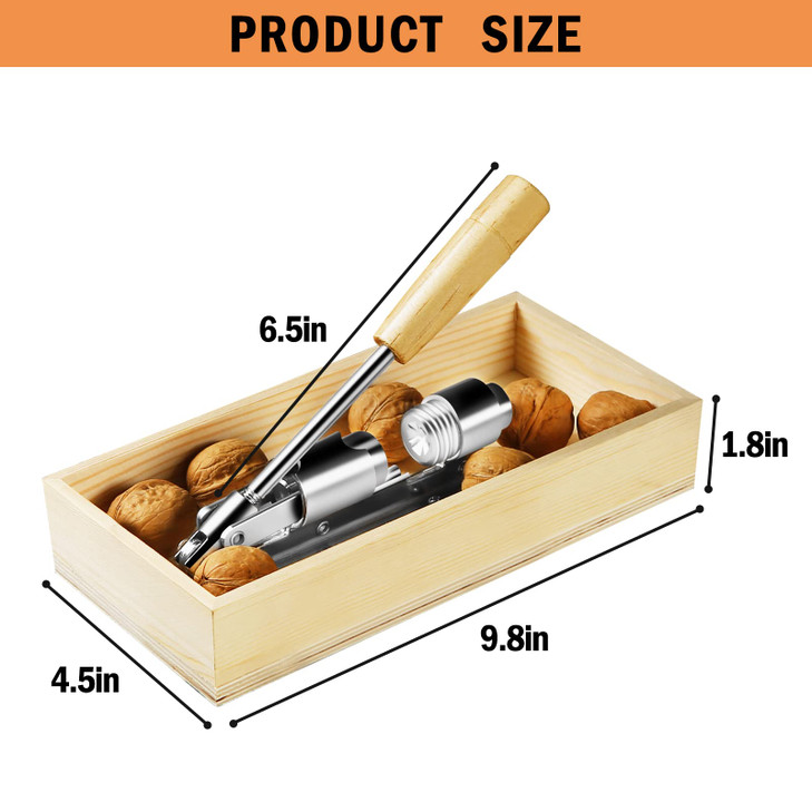 Artcome Heavy Duty Pecan Nut Cracker Tool with 1 Crab Cracker 2 Wide Crab Forks Wood Handle Base with Rectangular Wooden
