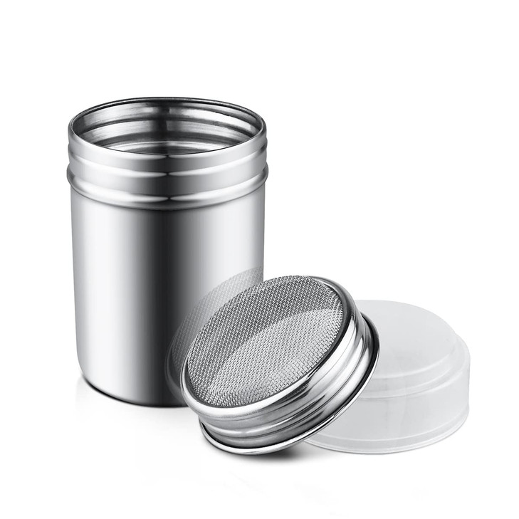 1Pcs Stainless Steel Powder Sugar Shaker Duster with Lid Fine Mesh Shaker Powder Cans for baking soda Cocoa Cornstarch C