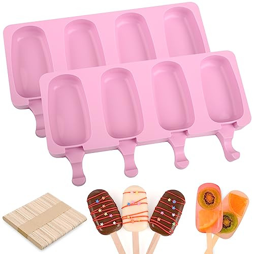 WMKGG Popsicle Silicone Molds Set 2 PCS Ice Cream Molds with 50 Wooden Sticks for Cake Pop Ice Pop Cakesicles Standard S