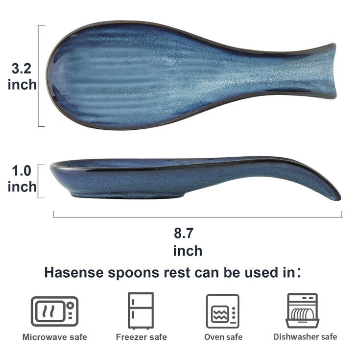 Hasense Ceramic Spoon Rest for Stove Top Porcelain Spoon Holder for Kitchen Counter Cooking Utensil Home Decor Navy