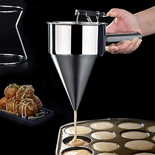 MyLifeUNIT Stainless Steel Pancake Batter Dispenser Funnel Dispenser with Stand for Takoyaki and Baking