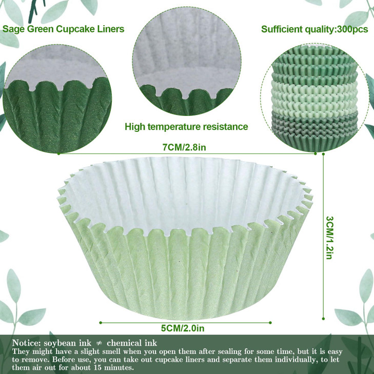 Whaline 300Pcs Green Cupcake Liners Sage Green Dark Green Light Green Baking Cups Gradient Green Wedding Cupcake Wrapper