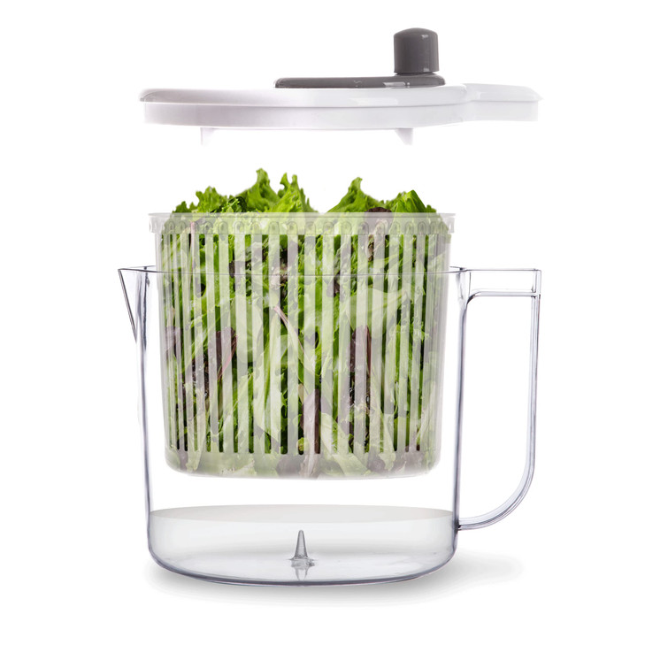 BINO Salad Spinner 26 Qt Small Manual Lettuce Spinner with Builtin Draining System Salad Spinner Colander and Water Pitc
