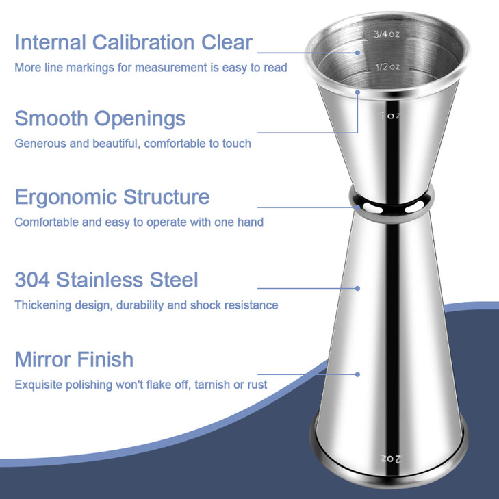 Briout Jigger for Bartending Double Cocktail Jigger Japanese Premium 304 Stainless Steel Jigger 2 OZ 1 OZ with Measureme