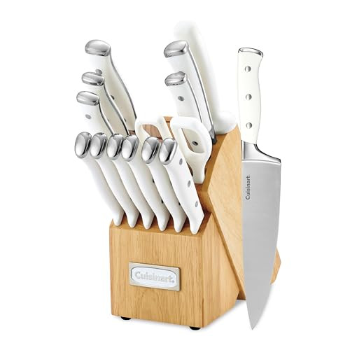 Cuisinart 15Piece Knife Set with Block High Carbon Stainless Steel Forged Triple Rivet White C77WTR15P