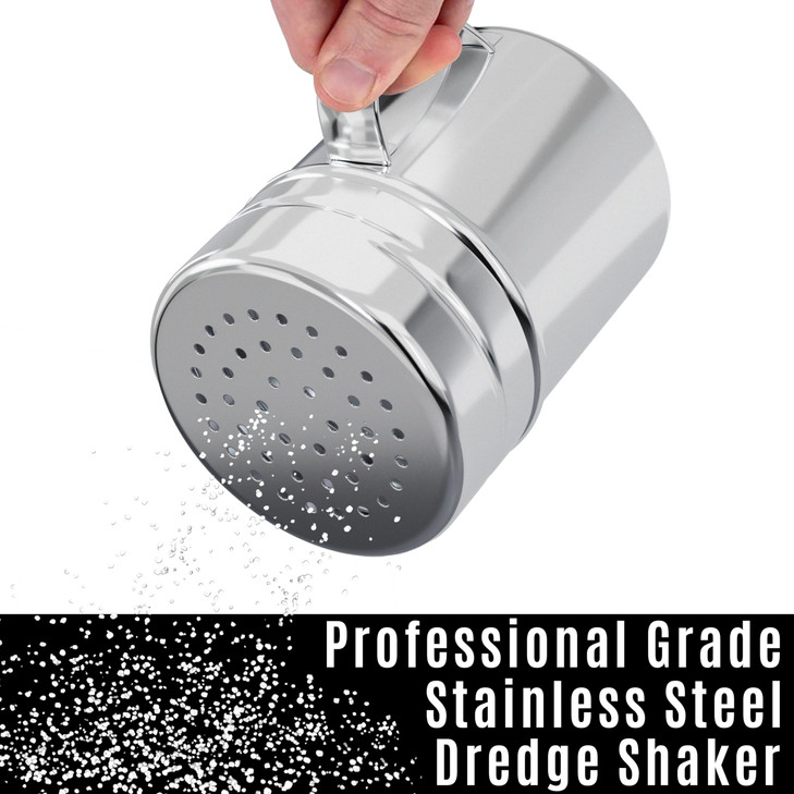 CUSINIUM 10oz Stainless Steel Salt Pepper Dredge Shaker With Plastic Cap With Handle