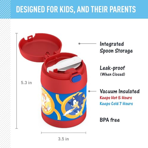 THERMOS FUNTAINER 10 Ounce Stainless Steel Vacuum Insulated Kids Food Jar with Spoon Sonic the Hedgehog