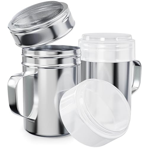 CUSINIUM 14 Ounce Powdered Sugar Shaker Duster With Handle Fine Mesh With Plastic Cap Pack of 2