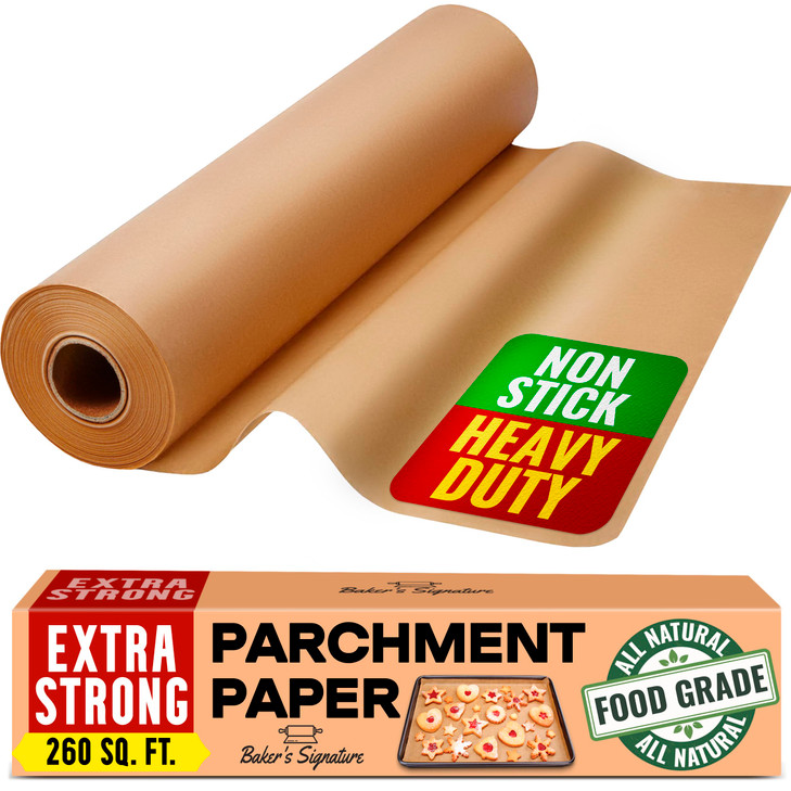 260 SqFt Unbleached Parchment Paper for Baking Roll with Cutter Heavy Duty NonStick Brown Parchment for Baking Cooking G