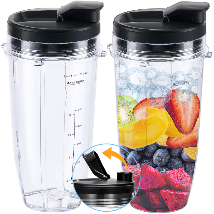 Replacement 24oz Blender Cup with Sip Seal Lid For Nutri Ninja BL450 BL456 BL480 BL482 BL640 BL642 BL682 BN401 BN751 BN8