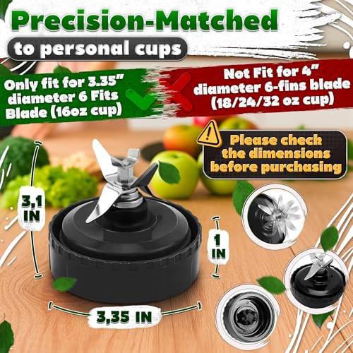 Ninja Blades Replacement 6 Fin Male Ninja Single Serve Blender Blade 335 Stainless Steel for Smooth Blending Compatible