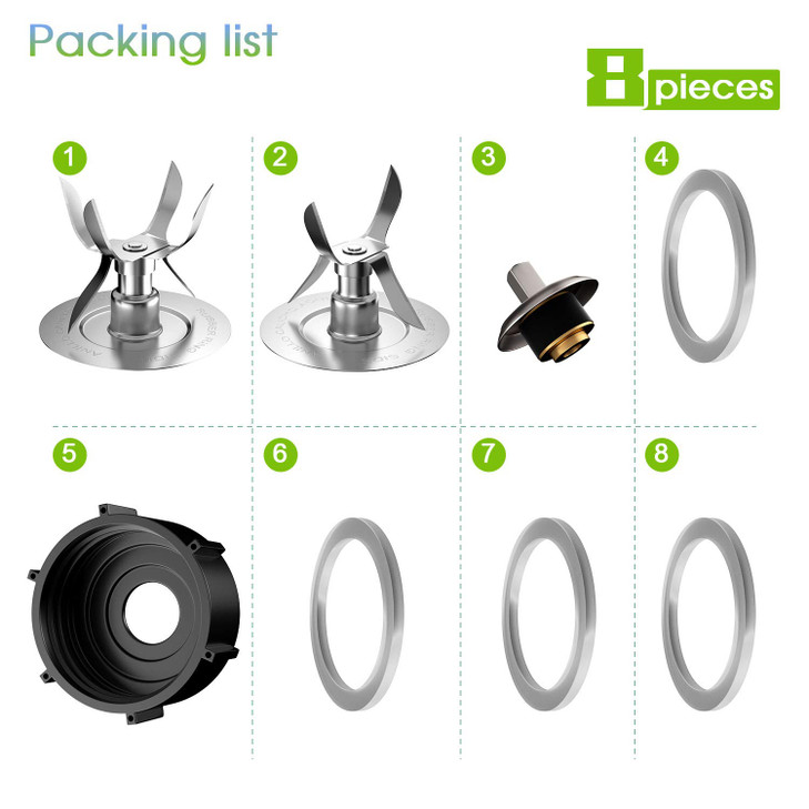 8 Pieces Replacement Part Ice Blades 4961 4980 Jar Bottom Cap 4902 Rubber Gaskets and Coupling Stud Slinger Pin Kit Comp