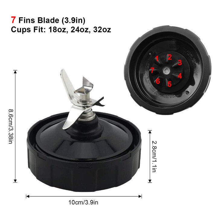 7 Fins Blade for Ninja Blender Replacement Parts with Silicone Rubber Gaskets Seal Ring Mixer Attachment Compatible with