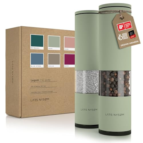 LARS NYSM Salt and Pepper Grinder Set Manual Stainless Steel Salt and Pepper Mills with Adjustable Ceramic Grinder I Des