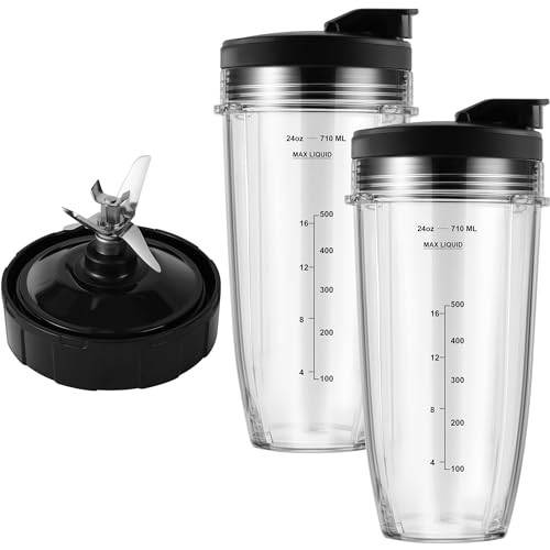 Blender Replacement Parts for Ninja 24oz Ninja Blender Cups with ToGo Lids 7 Fins Extractor Blade Compatible with Nutri