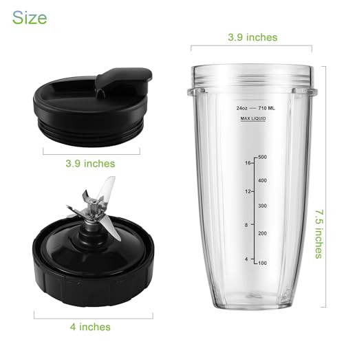 Blender Replacement Parts for Ninja 24oz Ninja Blender Cups with ToGo Lids 7 Fins Extractor Blade Compatible with Nutri
