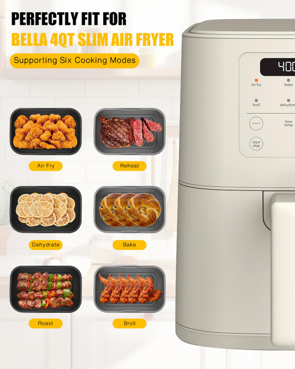 Collapsible Air Fryer Silicone Liners 2Pack for Bella 4Qt Slim Air Fryer33lb Capacity Reusable Airfryer Silicone Pot Rec