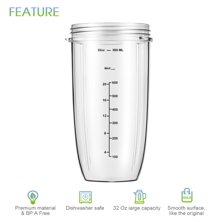 New Blender Cup and Blade Replacement Parts 32oz Cup and Extractor Blade and 2 Rubber Gaskets 4Piece Compatible with Nut
