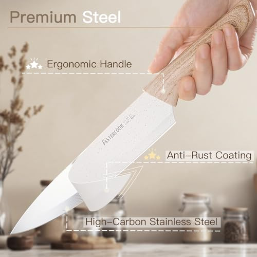Astercook Knife Set 13 Pieces Kitchen Knives Set with Ceramic Coating Stainless Steel Chef Knife Sets with 6 Blade Guard