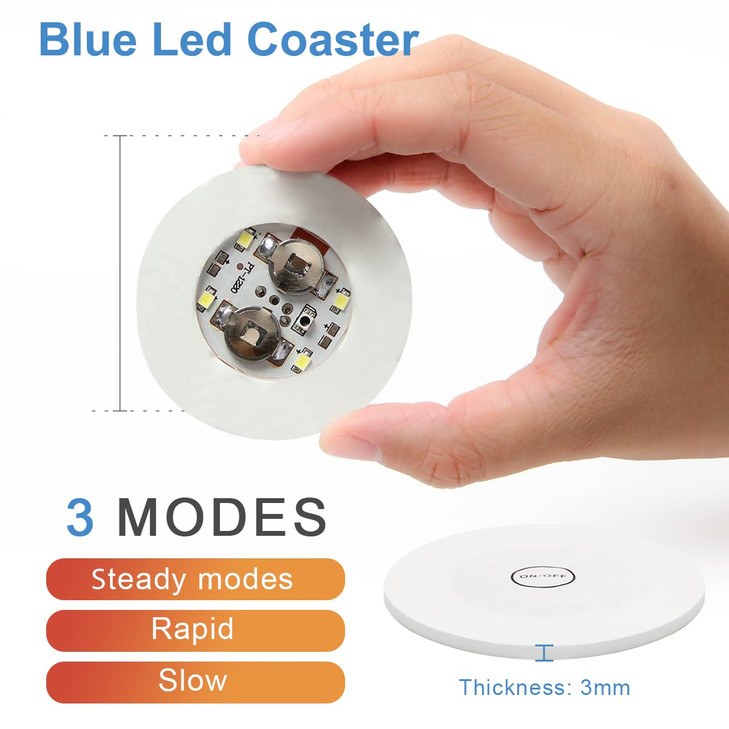 Ahier 12 Pcs LED Coasters for Drinks Blue Light Led Bar Coaster Bottle Light Sticker Perfect for Party Wedding Bar Blue
