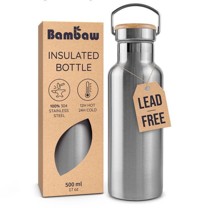 Bambaw Metal Insulated Water Bottle 16 oz Stainless Steel Water Bottle Insulated Reusable Water Bottle Vacuum Insulated