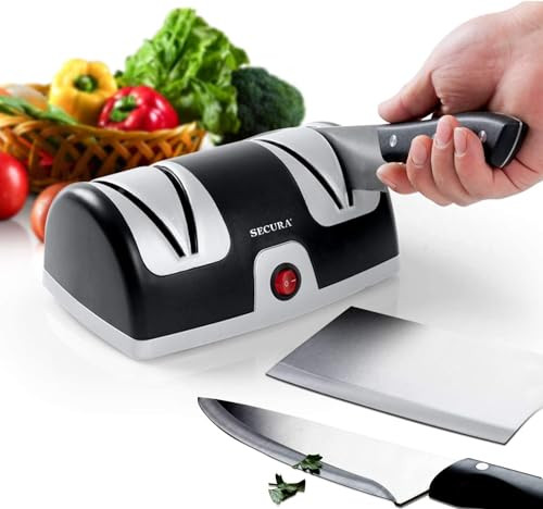 Secura 2Stage Electric Knife Sharpener with Diamond Abrasives and Precision Angle Guides Professional Sharpening Tool fo