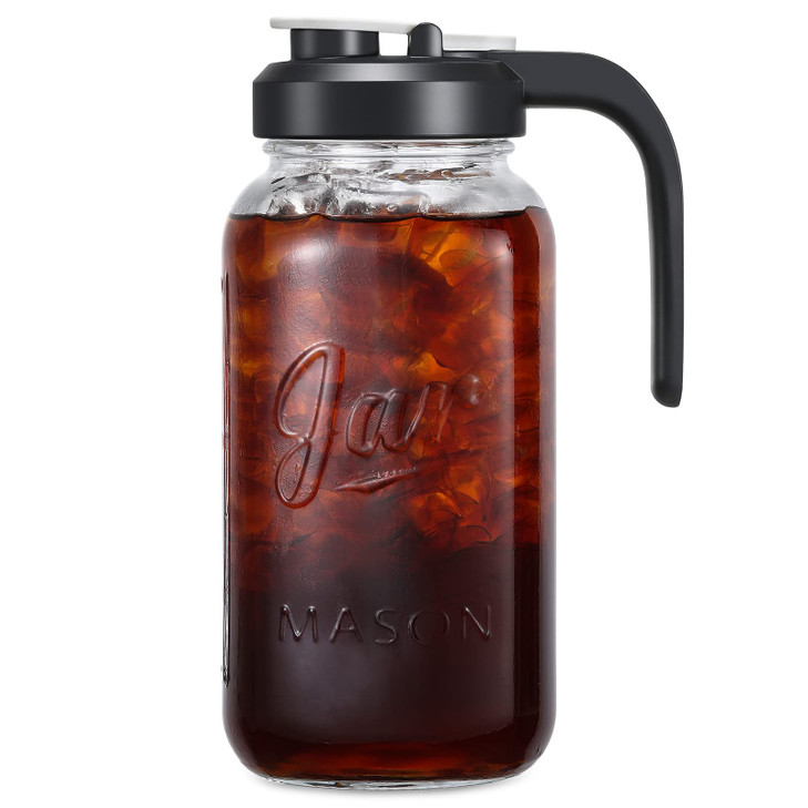 2 Quart Glass Pitcher with Lid Mason Jar Pitcher with Filter Lid Wide Mouth Jar Leakproof Water Jug Heavy Duty Glass Con